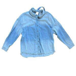 Hidden Jeans Blue Color Block Denim Long Sleeve Tie Back Shirt Women's size Med